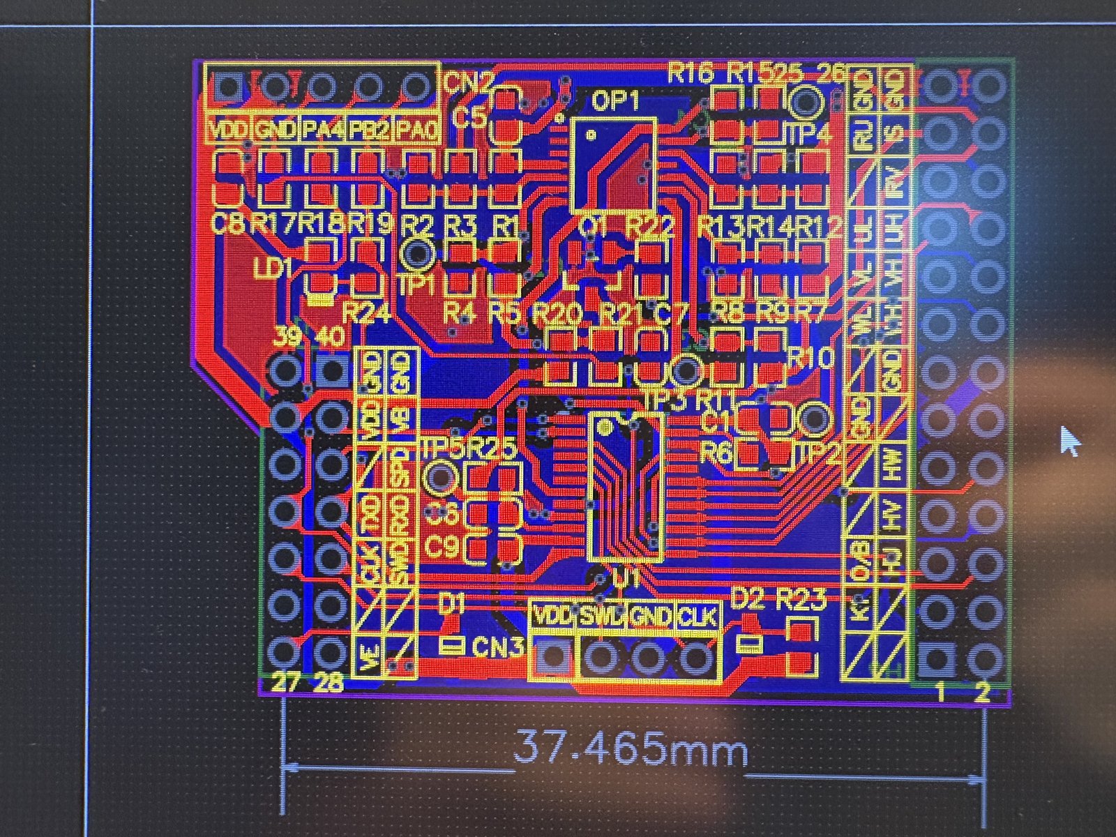 MM32G0005 core board PCB layout, 37.5 mm wide