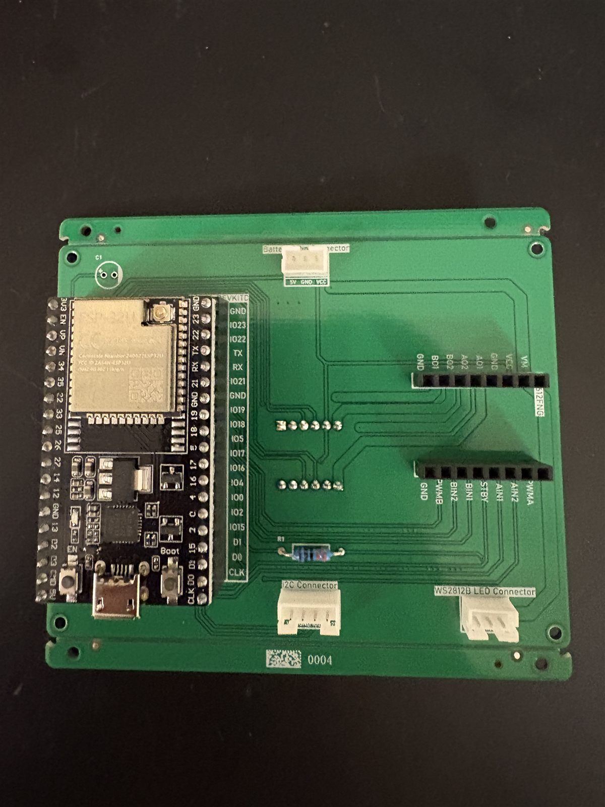 Fabricated carrier PCB with ESP32 installed